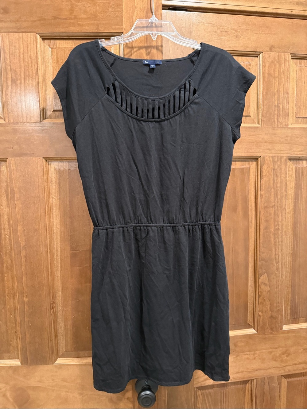Gap Women's Short Sleeve Short Black Summer Dress with Cutout Yoke, Size Medium